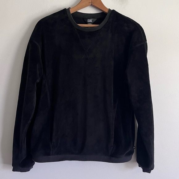 Athleta Big Girl Great 2.0 Velour Sweatshirt Black Plush Soft Long Sleeve Crew - Picture 1 of 7